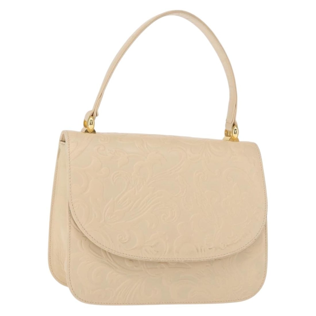 Balenciaga Beige Leather Handbag with Gold Tone Accents: Balenciaga Beige Leather Handbag with Gold Tone Accents This Balenciaga handbag features beige and gold leather with a structured silhouette. The bag includes a single handle with a 4.7-inch (12cm) dr
