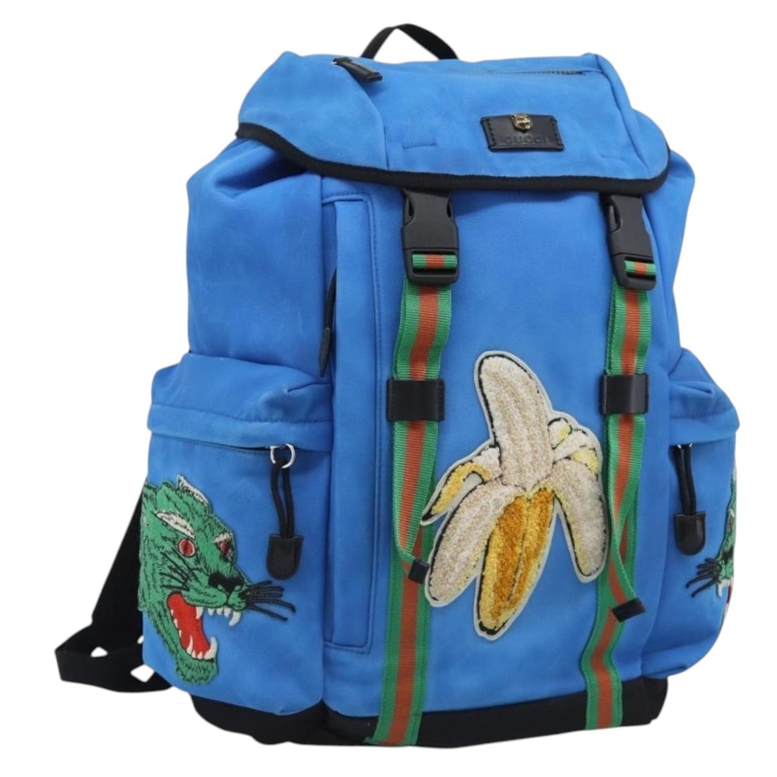 Gucci 429037 Canvas Backpack Blue Black Made in Italy: Gucci 429037 Canvas Backpack Blue Black Made in Italy Gucci backpack in blue and black canvas, made in Italy. It features a backpack style and comes with the item shown in the photo only; no item box 