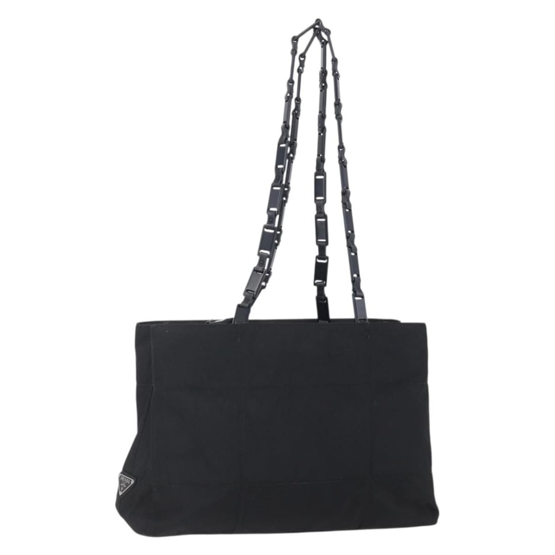 PRADA Black Nylon Tote Bag with Silver Accents Auth bs31175: PRADA Black Nylon Tote Bag with Silver Accents Auth bs31175 This authentic PRADA tote bag is crafted from durable nylon in a stylish black and silver color combination. Measuring approximately 12.6 in