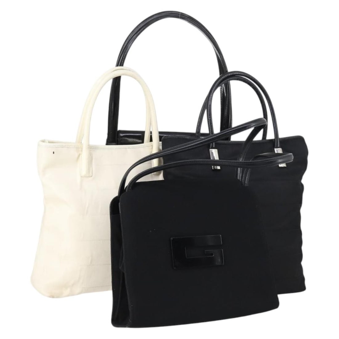GUCCI Black Ivory Suede Canvas Tote Bag 4 Piece Set Auth: GUCCI Black Ivory Suede Canvas Tote Bag 4 Piece Set Auth This elegant GUCCI Tote Bag is crafted from premium suede, featuring a sophisticated color combination of black and ivory. Designed for style a