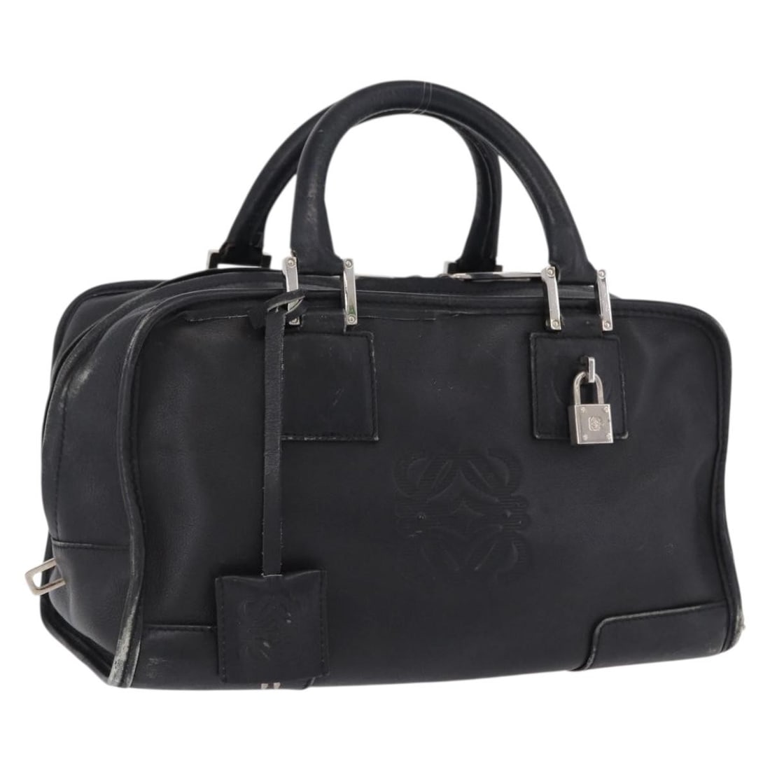 LOEWE Anagram Americana Leather Handbag Gold Black with Padlock Key Clochette: LOEWE Anagram Americana Leather Handbag Gold Black with Padlock Key Clochette A LOEWE Anagram Americana 28 hand bag in leather with a gold and black color combination. It comes with a padlock, two key