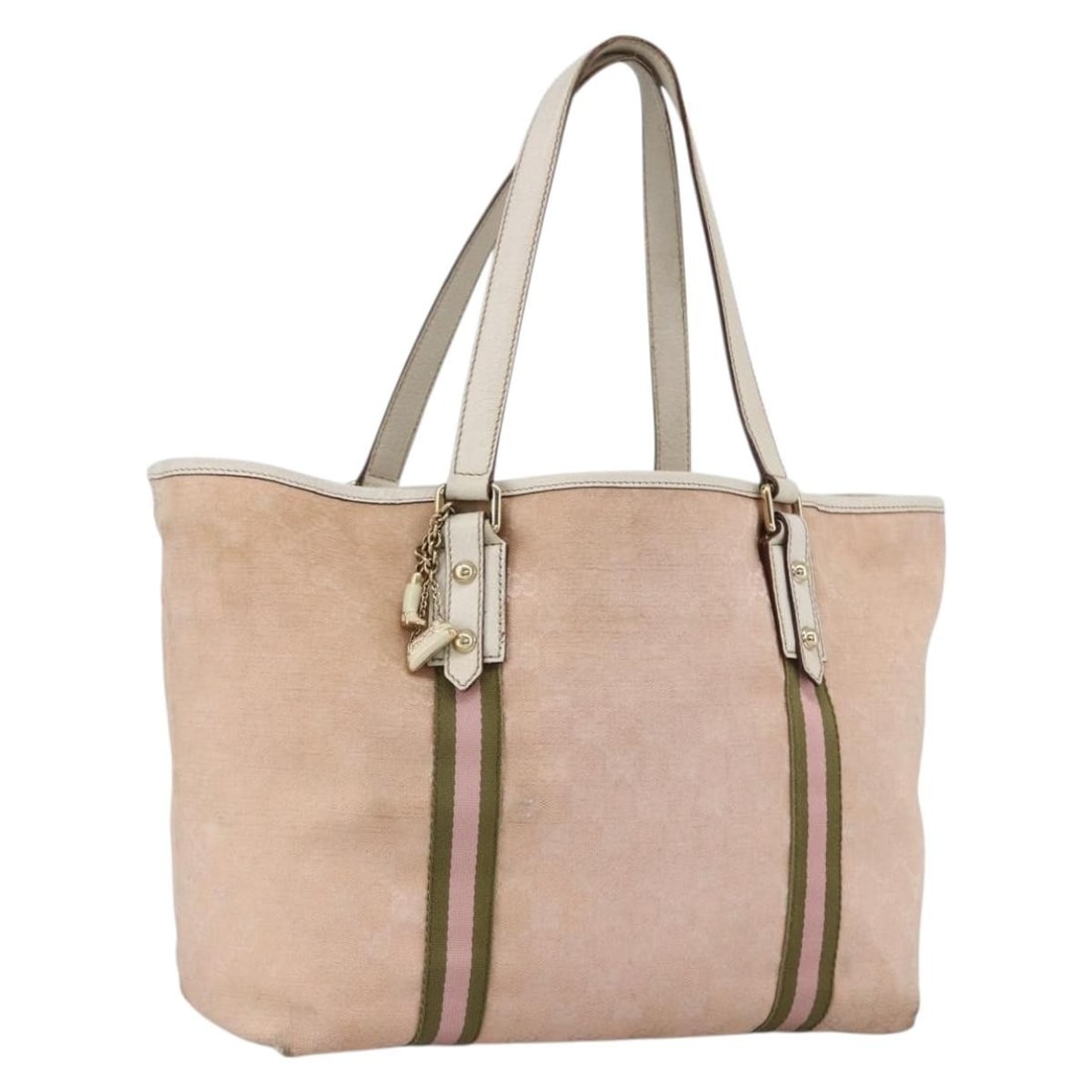Gucci Sherry Line GG Canvas Tote Bag Beige Gold Pink 139260 Charm: Gucci Sherry Line GG Canvas Tote Bag Beige Gold Pink 139260 Charm This GUCCI GG Canvas Sherry Line tote bag features a beige, gold, and pink color scheme and is crafted from signature GG canvas. The b