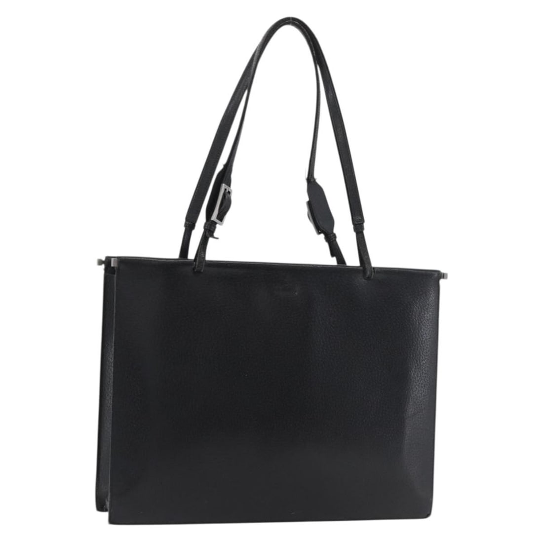 GUCCI 0021047 Black Leather Tote Bag Silver Tone: GUCCI 0021047 Black Leather Tote Bag Silver Tone Gucci women's tote bag in black leather with silver-tone detailing. Made in Italy, this tote shows heavy use with visible wear throughout, including ru