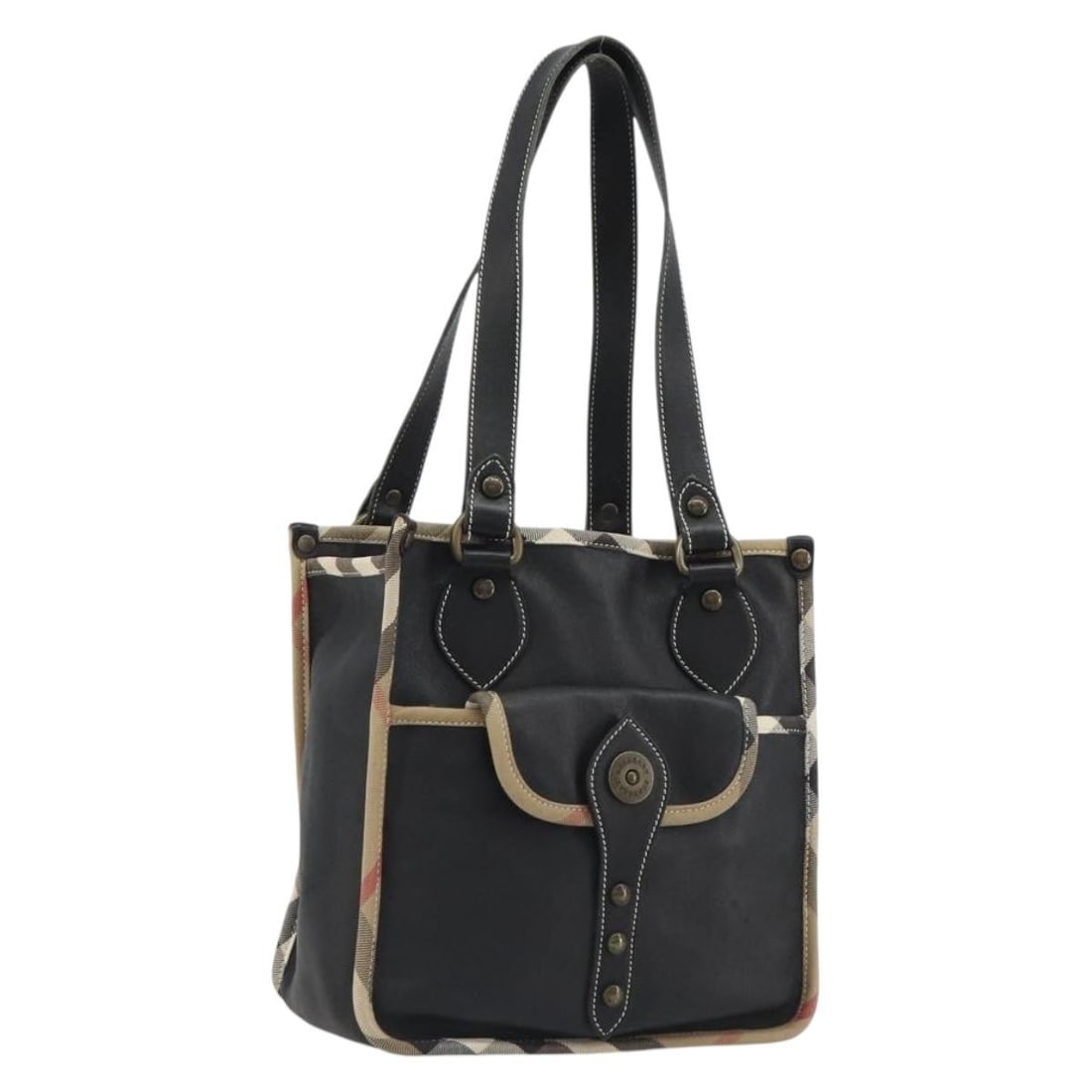 Burberry Nova Check Leather Canvas Shoulder Bag Beige Black: Burberry Nova Check Leather Canvas Shoulder Bag Beige Black Burberry Nova Check shoulder bag in beige and black, made of leather and canvas. It features a shoulder bag style with approximate dimension
