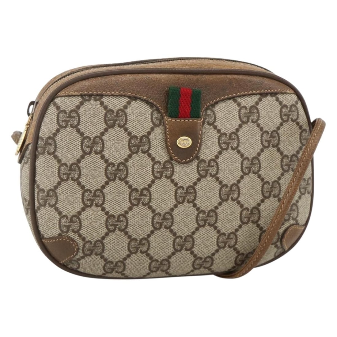 Gucci Sherry Line GG Supreme PVC Shoulder Bag Beige Gold 89 02 066: Gucci Sherry Line GG Supreme PVC Shoulder Bag Beige Gold 89 02 066 Gucci GG Supreme Web Sherry Line shoulder bag in beige and gold, made from PVC leather and GG canvas. It features the product number 