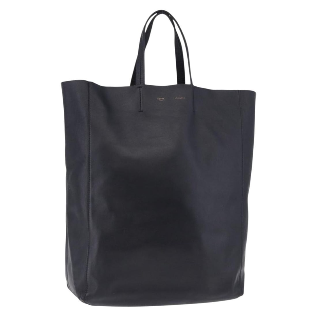 CELINE Vertical Cabas Leather Tote Hand Bag Black Gold: CELINE Vertical Cabas Leather Tote Hand Bag Black Gold CELINE Vertical Cabas Mall hand bag in leather, presented in black and gold. Made in Italy, this women's handbag measures approximately 32 cm wid