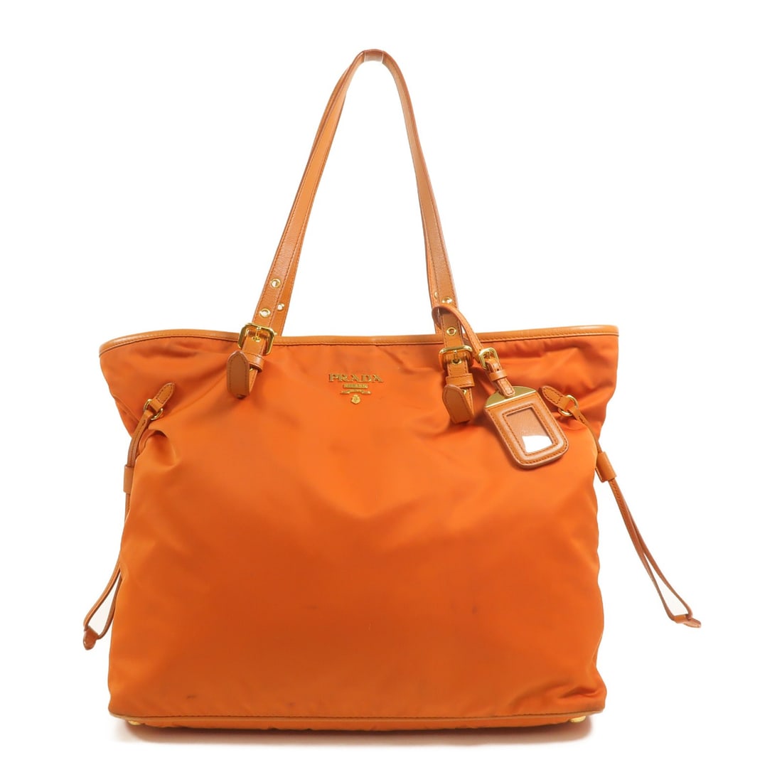 PRADA Borsa Orange Nylon Shoulder Tote Bag GHW: PRADA Borsa Orange Nylon Shoulder Tote Bag GHW PRADA shoulder bag in orange nylon, designed for women and made in Italy. It features a tote-style silhouette with a hook button closure, one open interi
