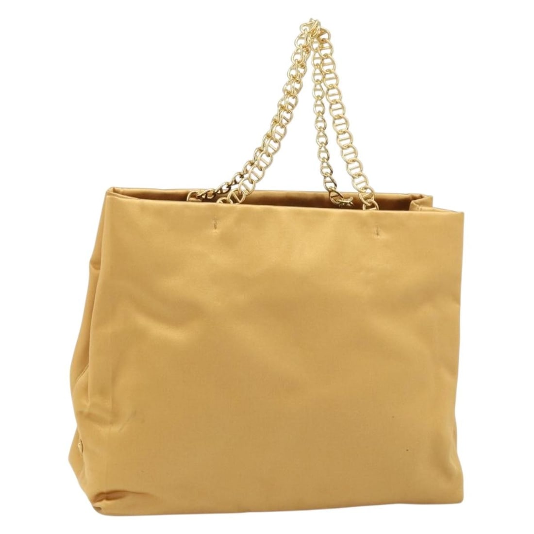 Prada Satin Hand Bag Gold Chain with Guarantee Card: Prada Satin Hand Bag Gold Chain with Guarantee Card A PRADA chain handbag in gold satin, made in Italy. It comes with a guarantee card and features a handle drop of approximately 13 cm. The bag is des