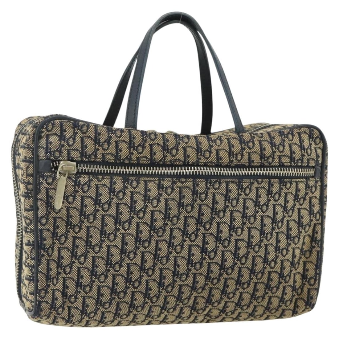 Christian Dior Trotter Canvas Hand Bag Navy Silver Spain: Christian Dior Trotter Canvas Hand Bag Navy Silver Spain Christian Dior hand bag in Trotter Canvas with a navy and silver exterior. Made in Spain, this women's bag measures approximately 23 cm wide, 1