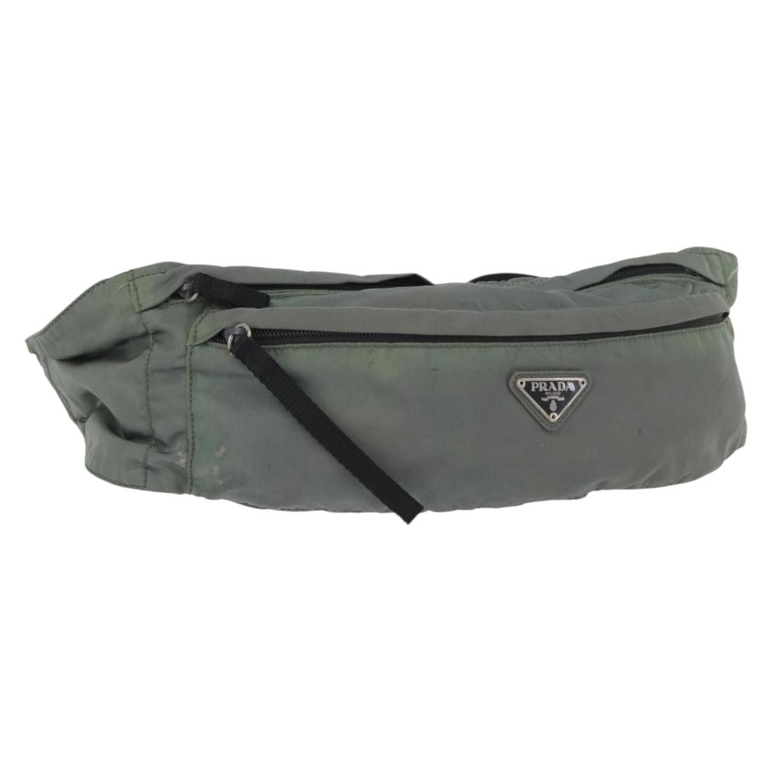 PRADA Nylon Belt Bag Green with Silver Tone Hardware: PRADA Nylon Belt Bag Green with Silver Tone Hardware This Prada body bag is crafted from green nylon with silver-tone metal fittings and was made in Italy. It features a body bag style with approximat