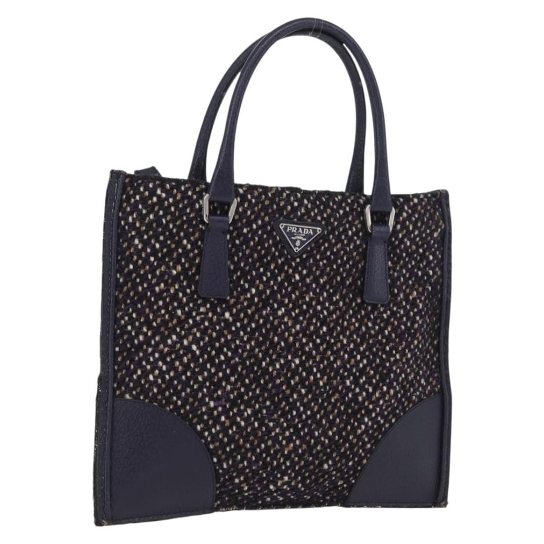 Prada Purple Cotton Hand Bag Silver Tone Leather Made in Italy: Prada Purple Cotton Hand Bag Silver Tone Leather Made in Italy PRADA hand bag in purple and silver, made from cotton with leather details. It is a hand bag style item made in Italy and comes with the 