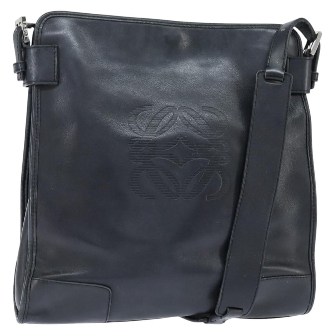 LOEWE Black Silver Anagram Leather Shoulder Bag Auth: LOEWE Black Silver Anagram Leather Shoulder Bag Auth This authentic LOEWE Anagram Shoulder Bag is crafted from premium leather in a striking black and silver color combination. Designed for versatilit