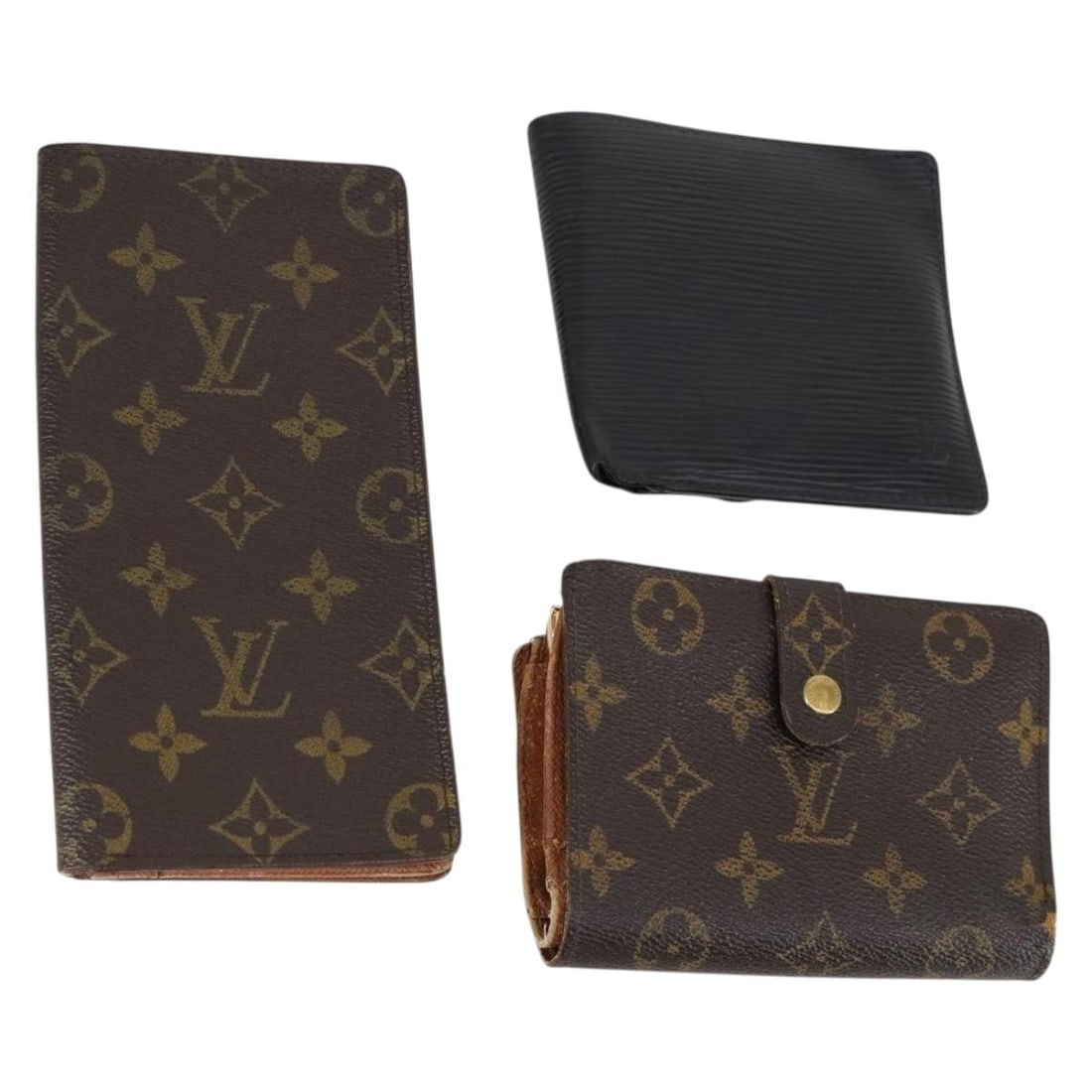 Louis Vuitton Monogram Canvas Black Wallet Set of 3: Louis Vuitton Monogram Canvas Black Wallet Set of 3 This listing features a set of three Louis Vuitton women's wallets crafted from Monogram Canvas in a Monogram/Black color combination. Made in Franc