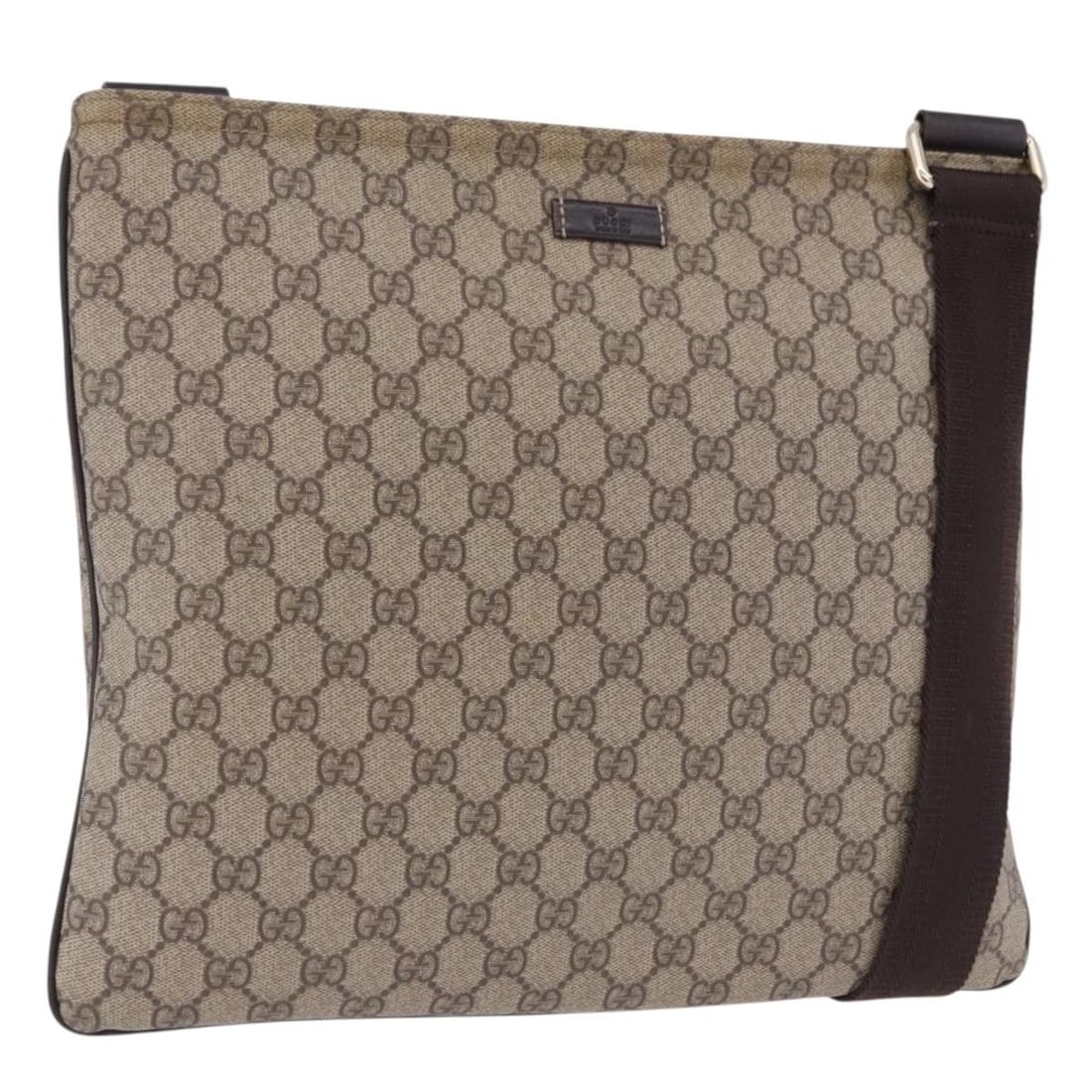 Gucci 201446 GG Supreme PVC Leather Shoulder Bag Beige Gold: Gucci 201446 GG Supreme PVC Leather Shoulder Bag Beige Gold A Gucci shoulder bag in beige and gold, made from PVC leather and GG canvas. It features a shoulder strap with an approximate drop of 34 to 