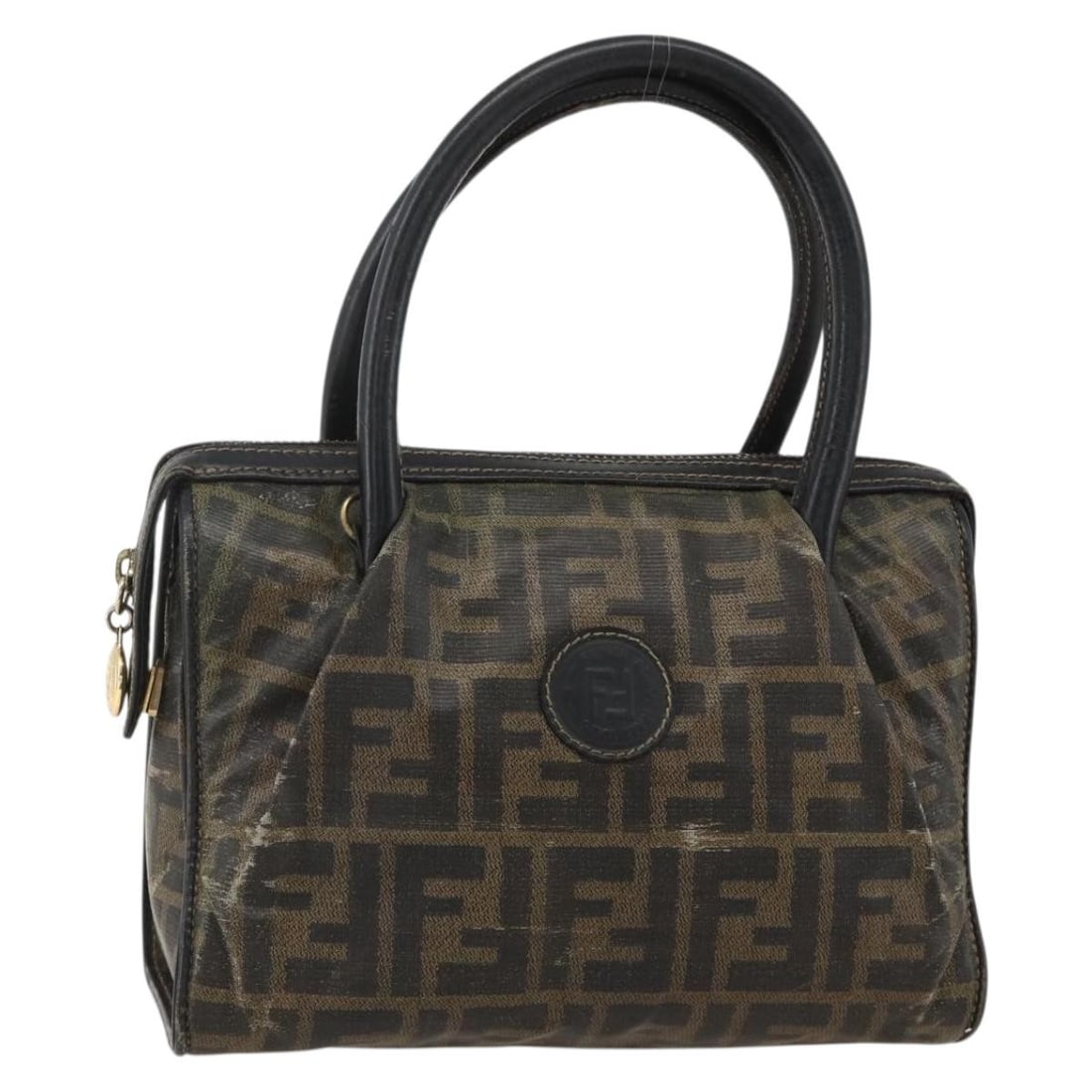 FENDI Zucca Canvas Black Brown Women Handbag Italy: FENDI Zucca Canvas Black Brown Women Handbag Italy This FENDI Zucca Canvas Hand Bag features the iconic black and brown Zucca canvas exterior and is crafted for women. The bag includes a single handle