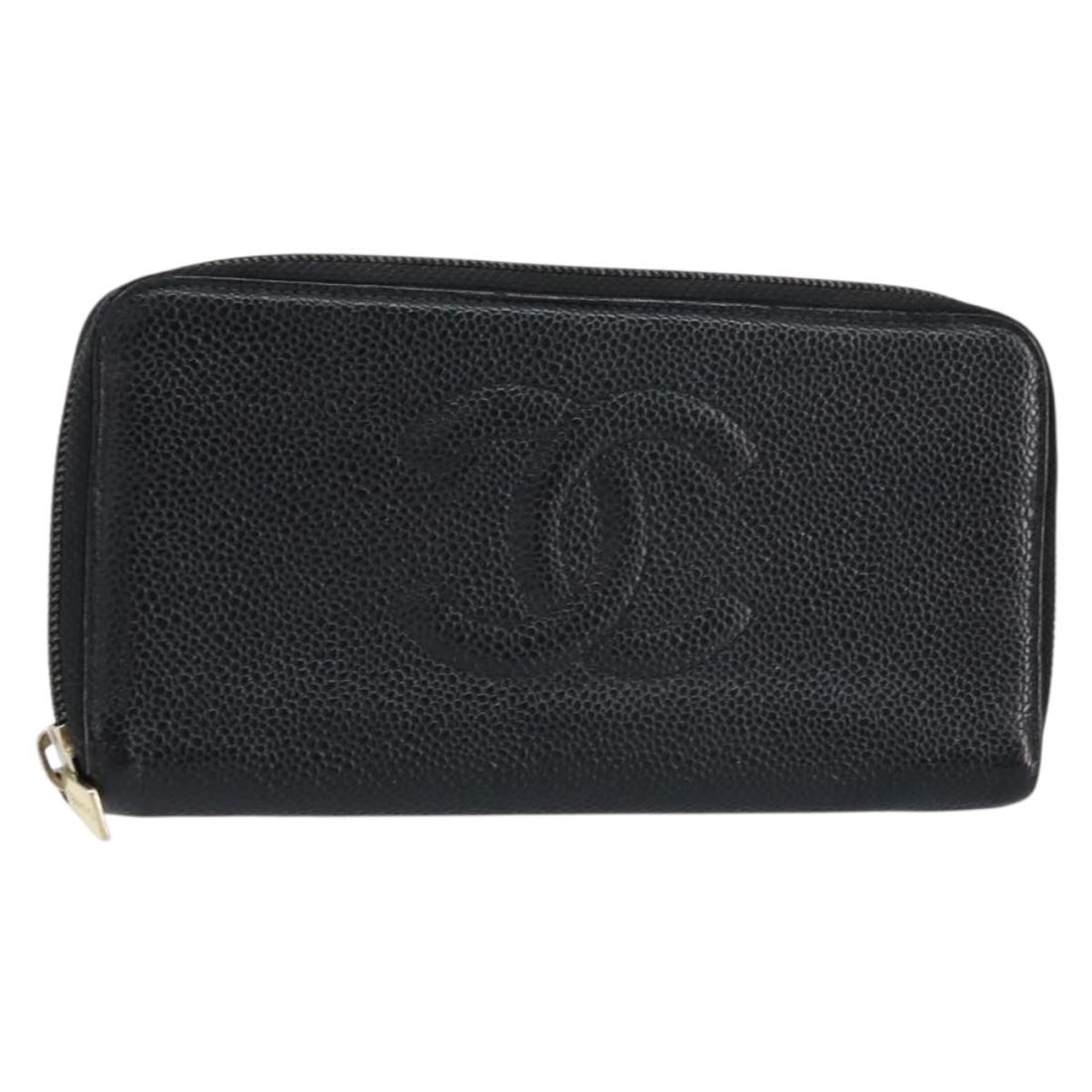 CHANEL Coco Mark Long Wallet Caviar Skin Black Silver Auth: CHANEL Coco Mark Long Wallet Caviar Skin Black Silver Auth Explore the elegance of the CHANEL COCO Mark Long Wallet, meticulously crafted from premium grained calfskin. This stylish wallet, featuring 