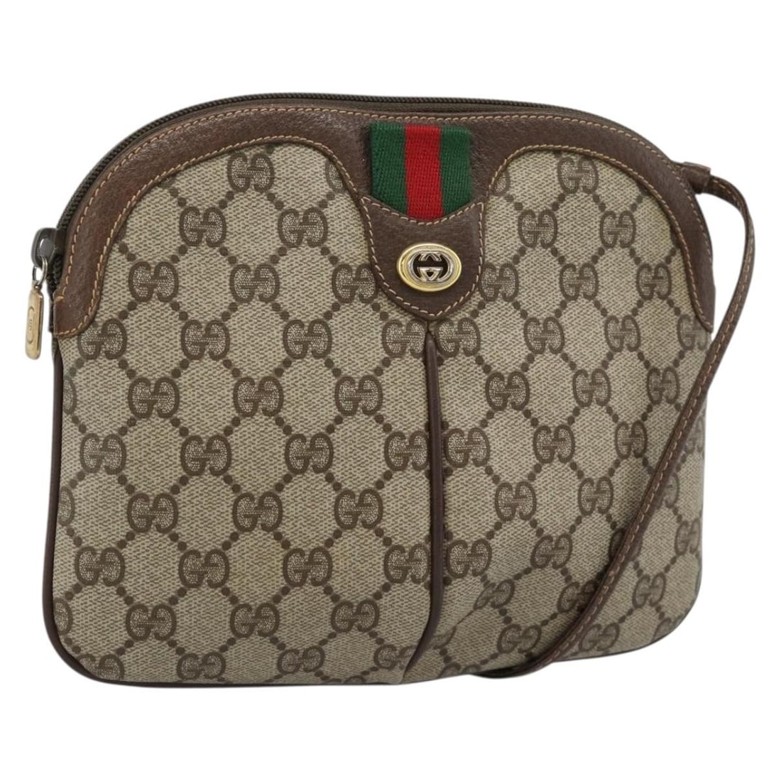 Gucci Sherry Line GG Supreme PVC Shoulder Bag Beige Gold 904 02 047: Gucci Sherry Line GG Supreme PVC Shoulder Bag Beige Gold 904 02 047 Gucci GG Supreme Web Sherry Line shoulder bag in beige/gold, made from PVC leather and GG canvas. It measures approximately W22 x H1