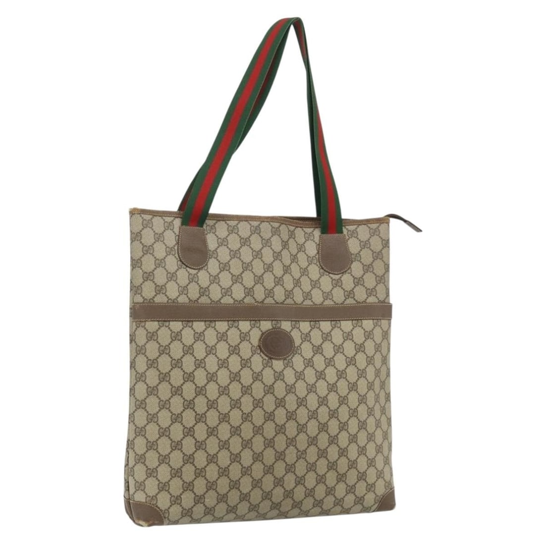 Gucci Sherry Web GG Supreme PVC Leather Beige Tote Bag 178111: Gucci Sherry Web GG Supreme PVC Leather Beige Tote Bag 178111 This GUCCI GG Supreme Web Sherry Line tote bag is made from PVC leather and GG canvas in a beige, red, and green colorway. It is a women's