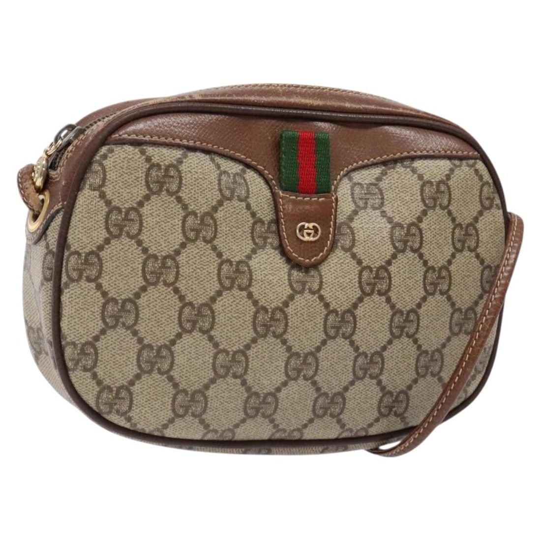 Gucci Sherry Line GG Supreme PVC Shoulder Bag Beige Gold: Gucci Sherry Line GG Supreme PVC Shoulder Bag Beige Gold A Gucci GG Supreme Web Sherry Line shoulder bag made in Italy, designed for women and crafted from PVC leather with GG canvas in a beige and go