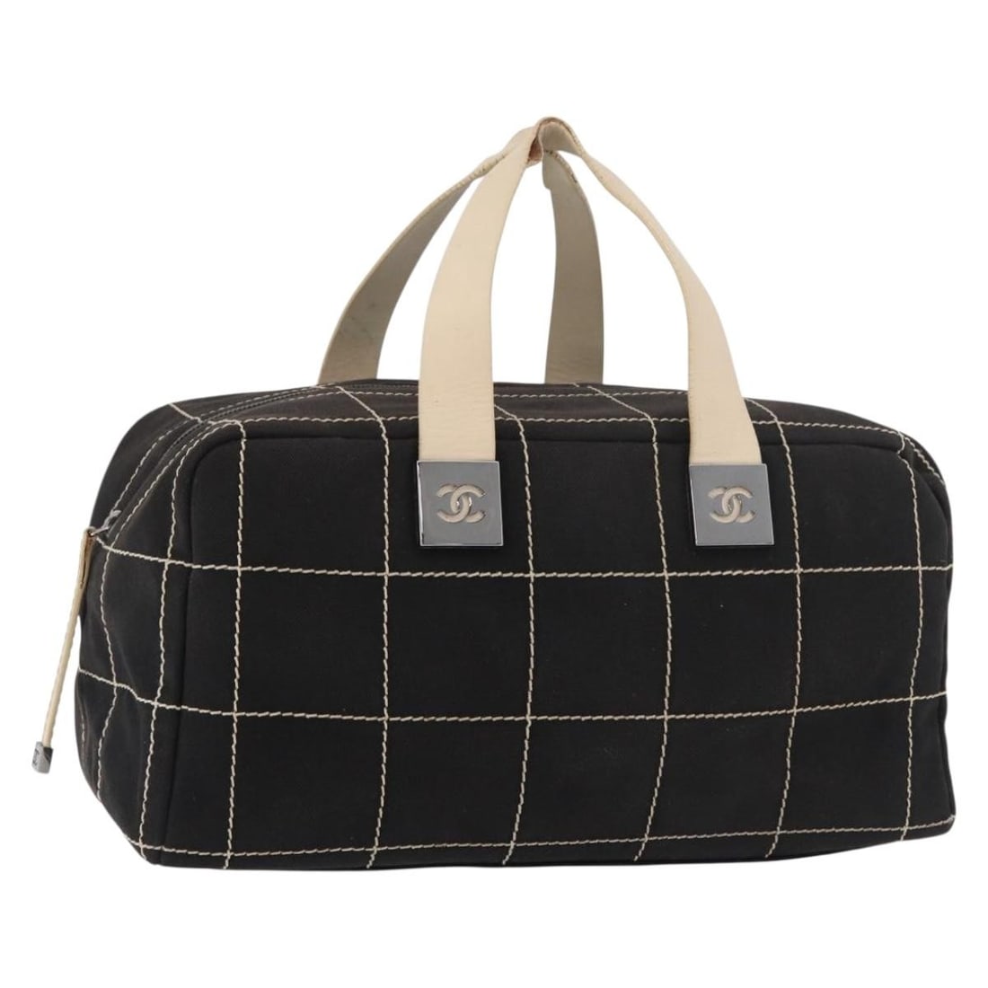 Black Canvas Hand Bag CHANEL CC Italy Serial 8810567: Black Canvas Hand Bag CHANEL CC Italy Serial 8810567 Black CHANEL hand bag in canvas, made in Italy. The bag measures approximately W35 x H18 x D17 cm with a handle drop of about 17 cm. It is offered 