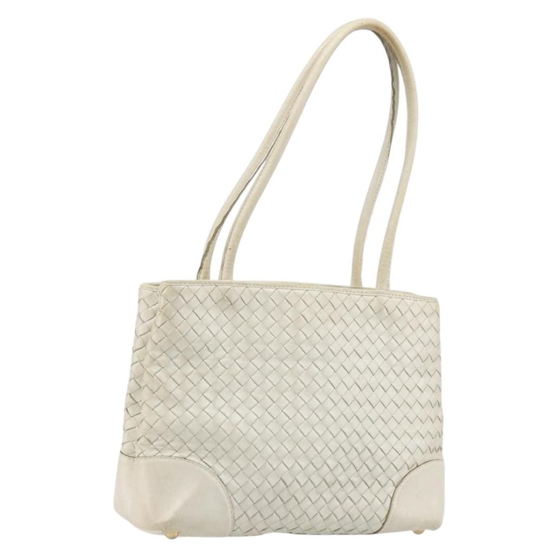 Bottega Veneta White Gold Leather Intrecciato Tote Bag: Bottega Veneta White Gold Leather Intrecciato Tote Bag This Bottega Veneta Intrecciato tote bag features a white and gold leather exterior and is crafted in Italy. It is designed for women and offers 