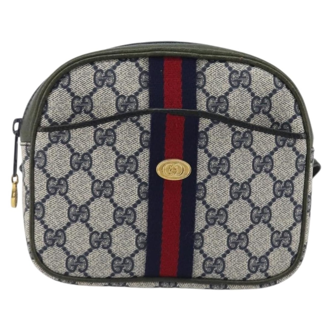 Gucci GG Supreme Sherry Line PVC Leather Shoulder Bag Navy Gold: Gucci GG Supreme Sherry Line PVC Leather Shoulder Bag Navy Gold A Gucci Sherry Line GG Supreme shoulder bag in navy and gold, made from PVC leather and GG canvas. It features a shoulder bag style and 