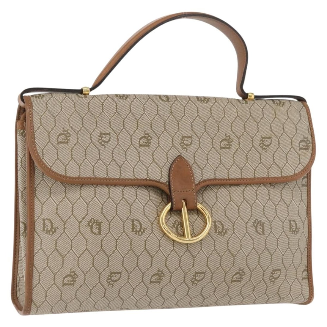 Christian Dior Honeycomb Canvas PVC Handbag Beige Gold France YKZ902: Christian Dior Honeycomb Canvas PVC Handbag Beige Gold France YKZ902 A Christian Dior handbag in beige and gold, made from PVC leather and honeycomb canvas. It is a hand bag style piece made in France