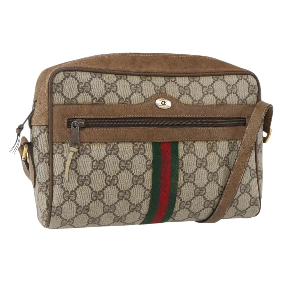 Gucci Sherry Line GG Supreme Shoulder Bag Beige Gold PVC Leather: Gucci Sherry Line GG Supreme Shoulder Bag Beige Gold PVC Leather Gucci GG Supreme Web Sherry Line shoulder bag in beige and gold, made from PVC leather and GG canvas. Made in Italy, this bag features 