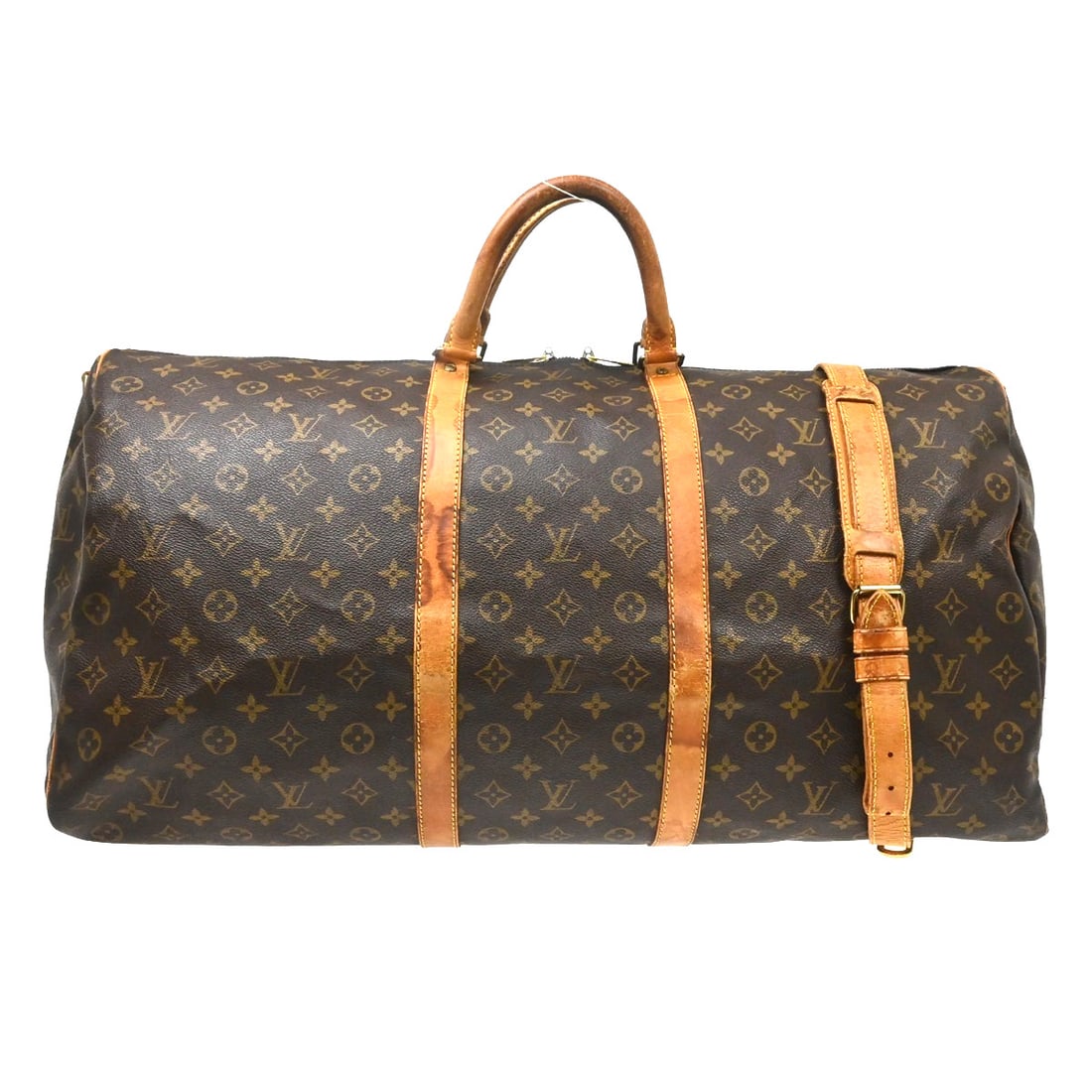 Louis Vuitton Keepall Bandouliere 60 Monogram Travel Duffle M41412: Louis Vuitton Keepall Bandouliere 60 Monogram Travel Duffle M41412 Vintage Louis Vuitton Keepall Bandouliere 60 duffle bag in brown Monogram canvas with leather trim. This extra large travel bag featu