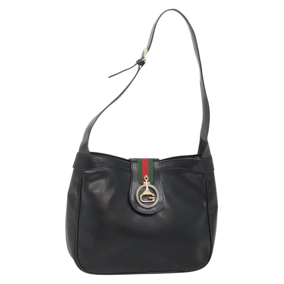 GUCCI Web Sherry Line Leather Shoulder Bag Black Red Green Italy: GUCCI Web Sherry Line Leather Shoulder Bag Black Red Green Italy This GUCCI Web Sherry Line Shoulder Bag is a luxurious accessory crafted in Italy from high-quality leather. The bag features a strikin