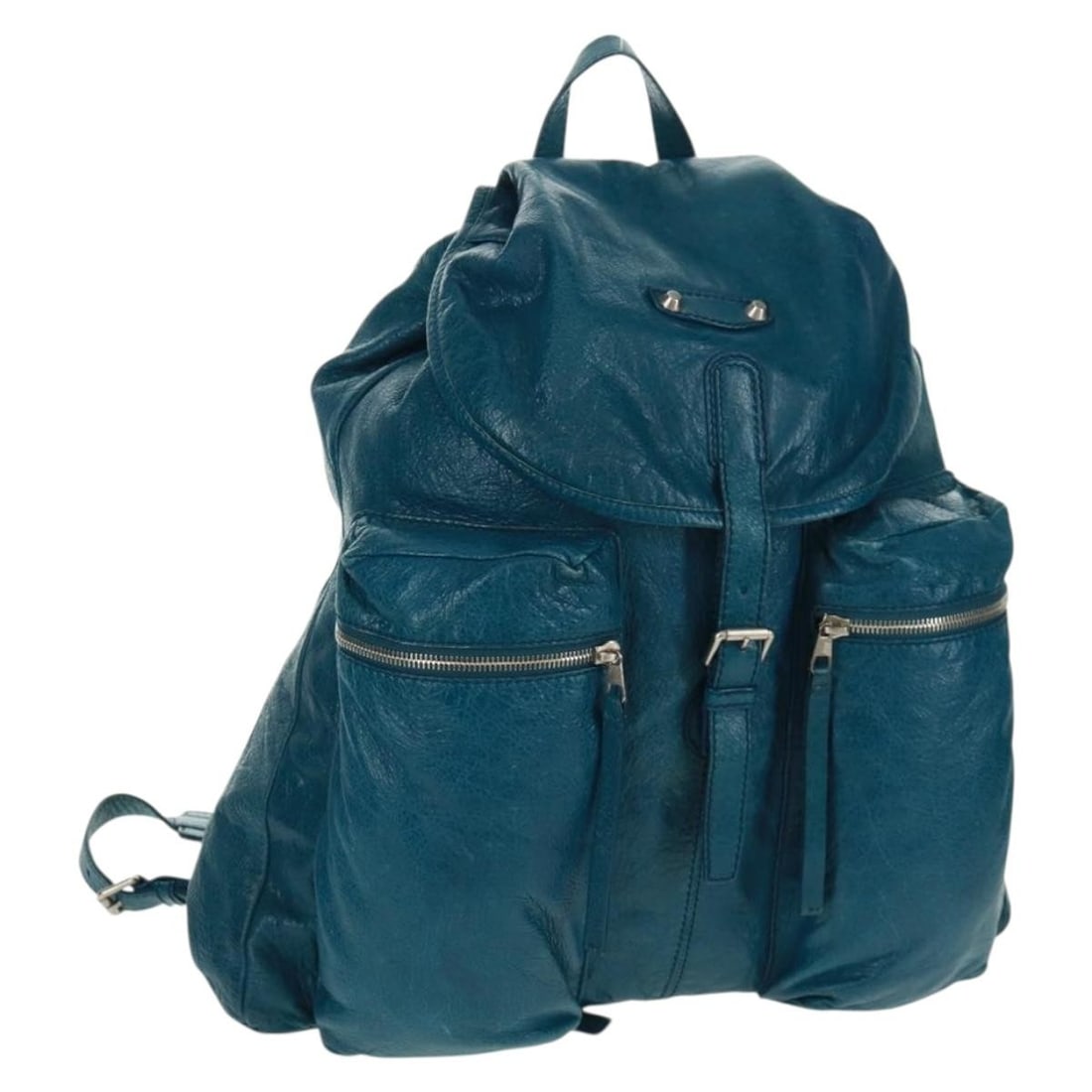 Leather Backpack Balenciaga 326404 Blue Silver with Dust Bag: Leather Backpack Balenciaga 326404 Blue Silver with Dust Bag Blue and silver leather backpack with a dust bag accessory. Made in Italy, it is identified by product no. 326404 and serial no. 326404.422