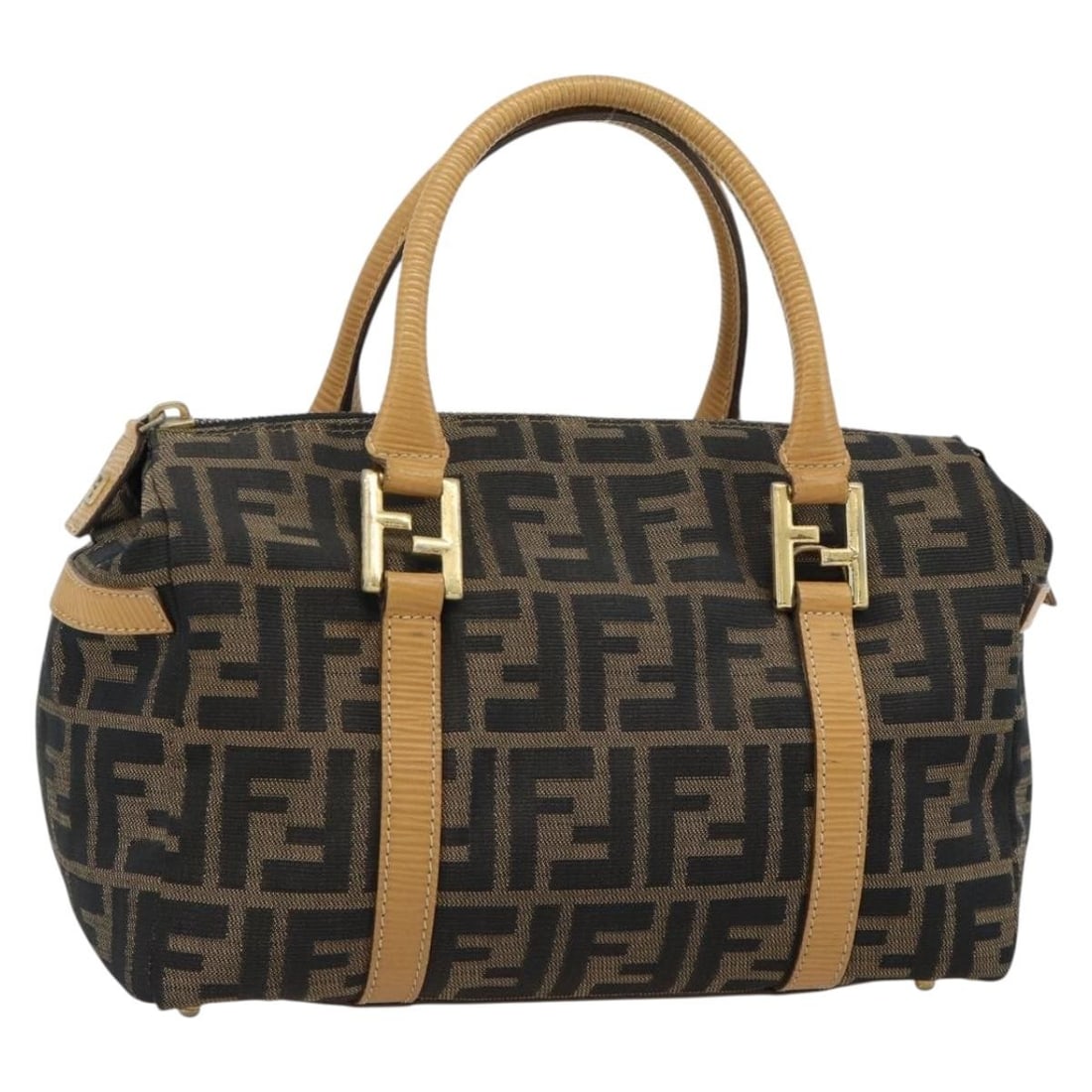 Fendi Zucca Canvas Hand Bag in Black Brown: Fendi Zucca Canvas Hand Bag in Black Brown FENDI hand bag in Zucca Canvas with a black and brown exterior. Made in Italy and designed for women, this bag measures approximately 25 cm wide, 18 cm high,