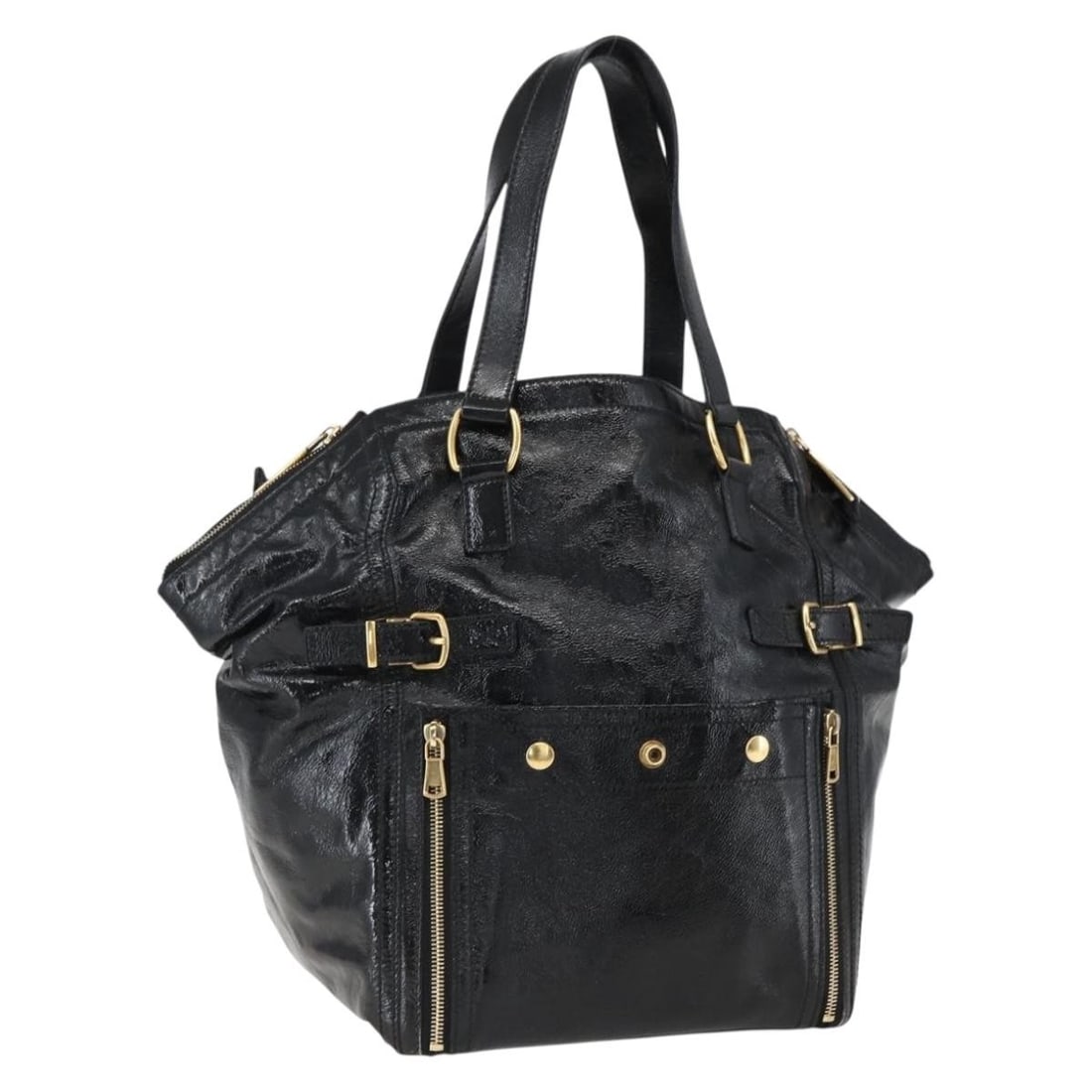 Saint Laurent 175884 Patent Leather Tote Black Gold: Saint Laurent 175884 Patent Leather Tote Black Gold Saint Laurent tote bag in black patent leather with gold-tone detailing. Made in Italy, this women's bag is offered as the item only; box and dust b