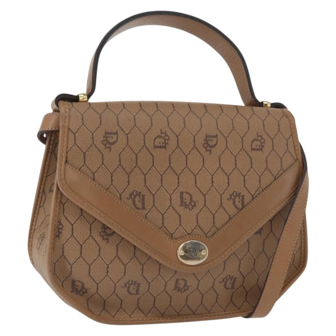 Christian Dior 2way Honeycomb Canvas Handbag Beige PVC Leather Strap: Christian Dior 2way Honeycomb Canvas Handbag Beige PVC Leather Strap Christian Dior honeycomb canvas handbag in beige and gold, made from PVC leather and honeycomb canvas. This 2-way style comes with 