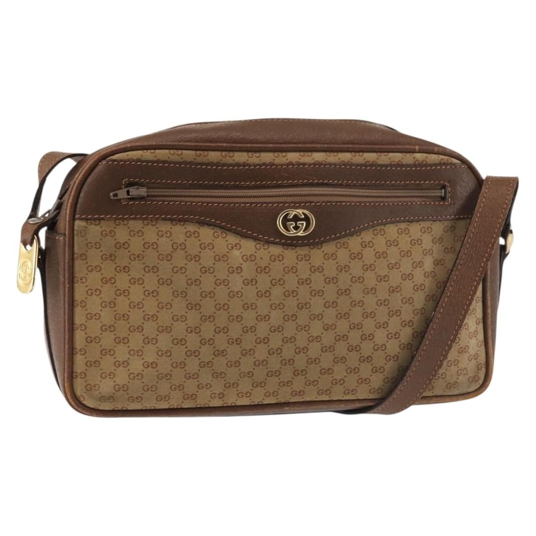GUCCI Micro GG Canvas Suede Shoulder Bag Beige Gold Auth BA6442: GUCCI Micro GG Canvas Suede Shoulder Bag Beige Gold Auth BA6442 This GUCCI Micro GG Canvas Shoulder Bag combines luxurious suede with a stylish beige and gold color palette. Measuring approximately 10