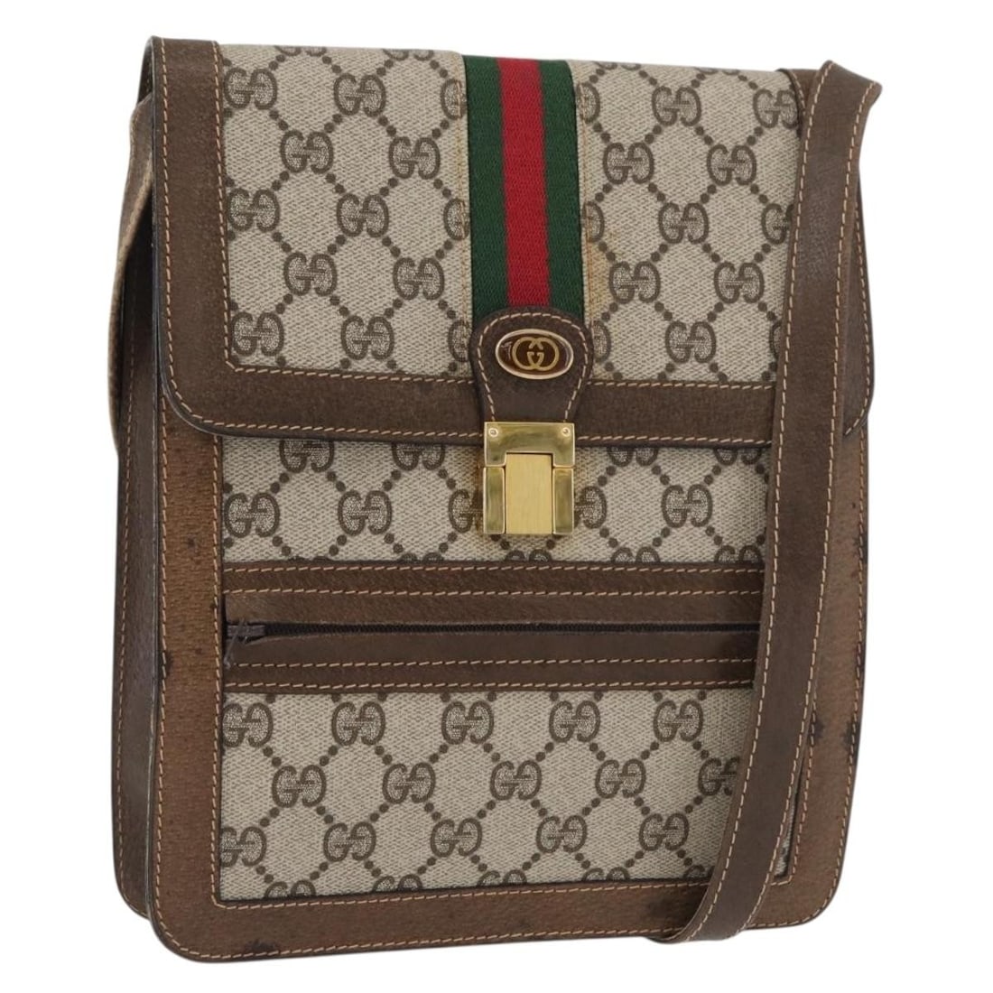 Gucci Sherry Line GG Supreme Beige Red Shoulder Bag: Gucci Sherry Line GG Supreme Beige Red Shoulder Bag This is a Gucci GG Supreme Web Sherry Line shoulder bag crafted from beige, gold, and red PVC leather and GG canvas. Made in Italy, the bag features