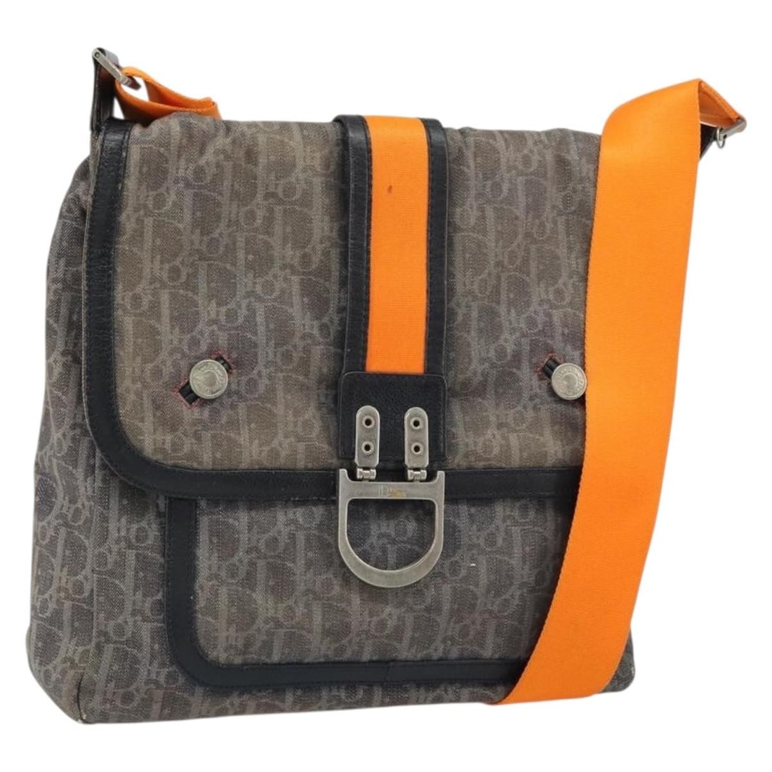 Christian Dior Navy Silver Trotter Canvas Shoulder Bag with Guarantee Card: Christian Dior Navy Silver Trotter Canvas Shoulder Bag with Guarantee Card Christian Dior Trotter Canvas Shoulder Bag in navy and silver, made in Italy. This shoulder bag features Trotter Canvas const