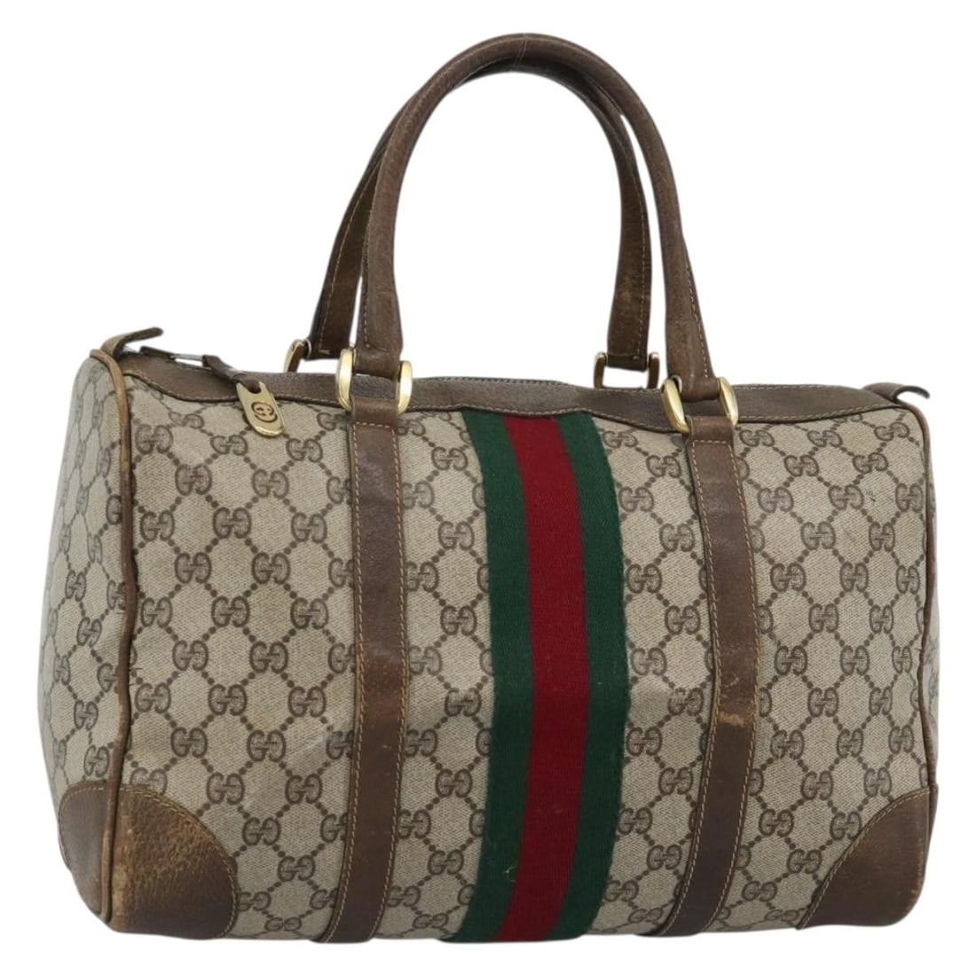 Gucci Sherry Line GG Supreme Boston Bag Beige Gold PVC Leather: Gucci Sherry Line GG Supreme Boston Bag Beige Gold PVC Leather This Gucci Sherry Line Boston Bag is crafted in beige PVC leather/GG canvas with gold-tone hardware. It features a Boston bag style and w