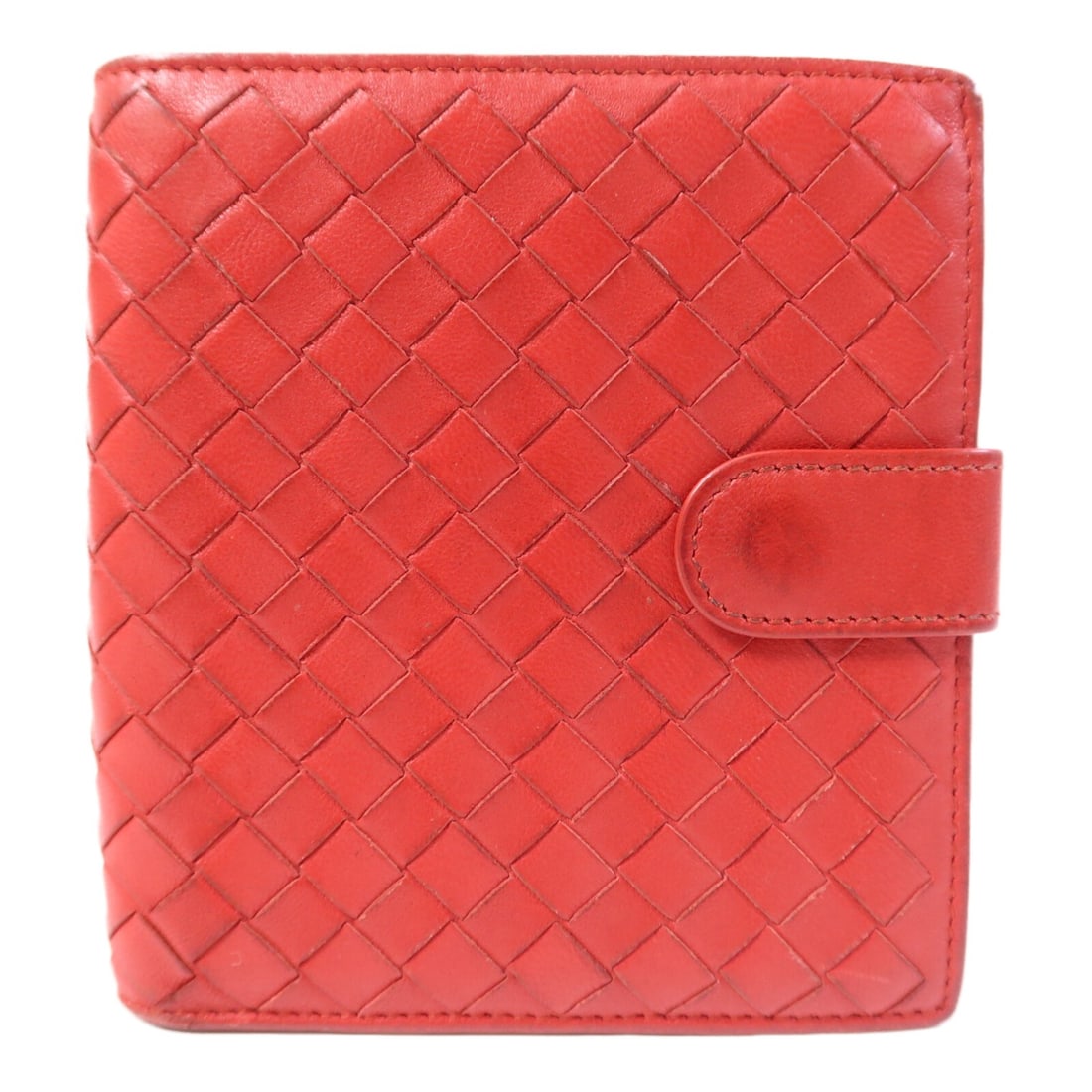 Bottega Veneta 114073 V0013 Red Leather Bi Fold Wallet: Bottega Veneta 114073 V0013 Red Leather Bi Fold Wallet A Bottega Veneta bi-fold wallet in red leather, designed for women and made in Italy. It features a hook button closure, one inside zip pocket, e