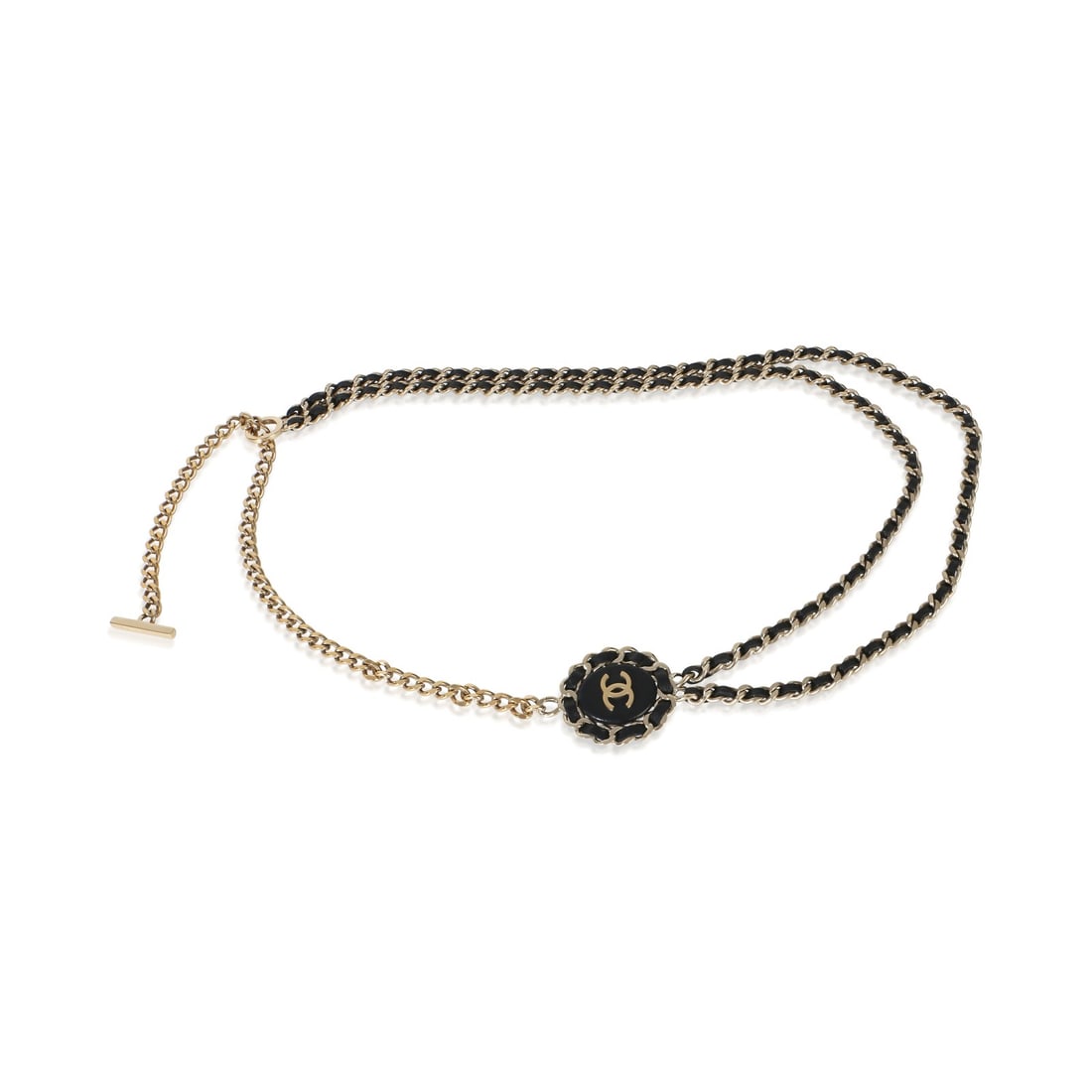 Chanel CC leather chain link necklace gold plated 36 in: Chanel CC leather chain link necklace gold plated 36 in This Chanel necklace from the 2016 Leather & Chain Link CC Collection features a striking combination of gold-plated metal and leather. Designed