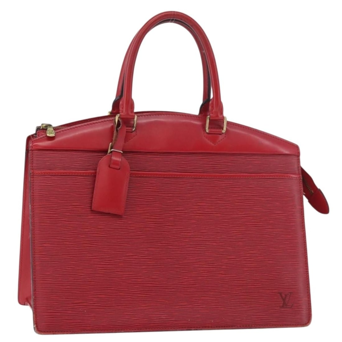 Louis Vuitton M48187 Riviera Epi Leather Red Handbag with Name Tag: Louis Vuitton M48187 Riviera Epi Leather Red Handbag with Name Tag A Louis Vuitton Epi leather handbag in red, made in France. It comes with a name tag accessory and is identified by product no. M4818