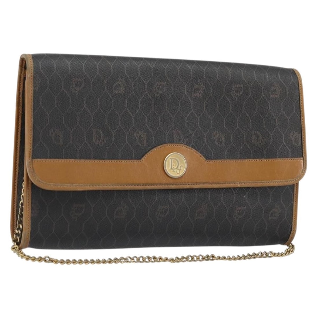 Christian Dior Black Gold Honeycomb Canvas Shoulder Bag PVC Leather: Christian Dior Black Gold Honeycomb Canvas Shoulder Bag PVC Leather This Christian Dior shoulder bag features the signature honeycomb canvas design with black and gold PVC leather accents. Designed fo