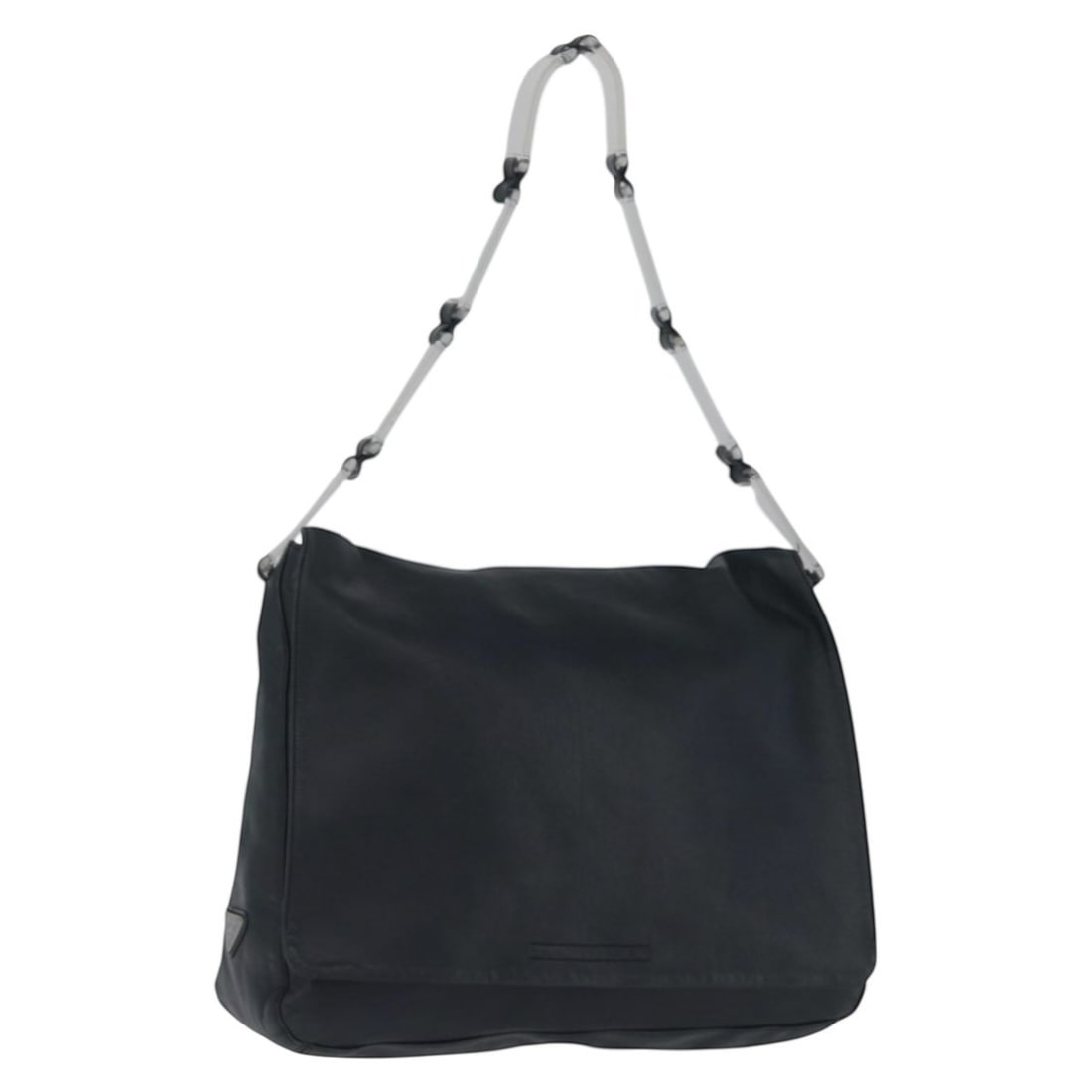 Prada Black Leather Shoulder Bag with Plastic Chain Strap: Prada Black Leather Shoulder Bag with Plastic Chain Strap This Prada shoulder bag features black leather construction and a distinctive plastic chain strap. Designed for women, the bag includes a spac