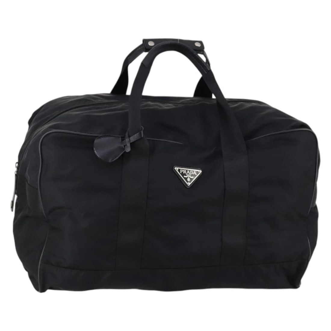 PRADA Nylon Boston Bag Black Silver Italy: PRADA Nylon Boston Bag Black Silver Italy Prada Boston bag in black nylon with silver-tone accents, made in Italy. This women's bag is offered without the original box or dust bag; only the item shown