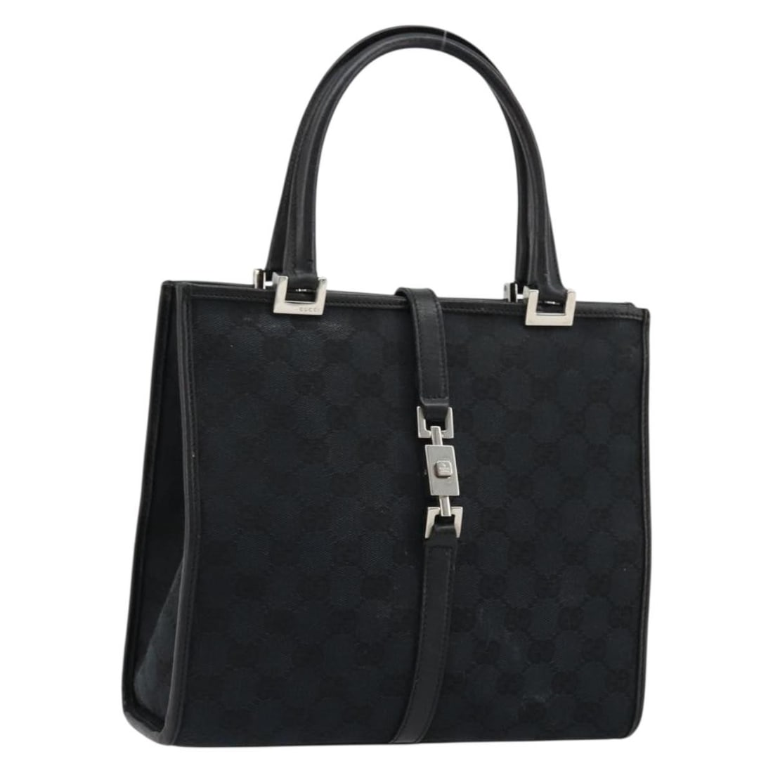Gucci Jackie GG Canvas and Leather Handbag Black Silver 002 1065: Gucci Jackie GG Canvas and Leather Handbag Black Silver 002 1065 Gucci Jackie handbag in black GG canvas with leather trim and silver-tone accents. Made in Italy, this women's handbag is offered as th