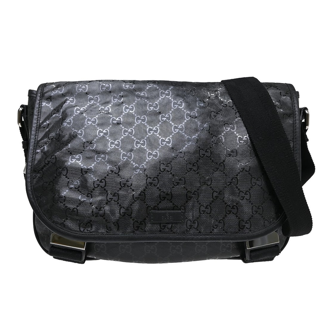 Gucci GG Large Black Shoulder Bag PVC Leather Italy: Gucci GG Large Black Shoulder Bag PVC Leather Italy Gucci GG shoulder bag in black with a leather, PVC, and canvas exterior and black lining. This women's large shoulder bag is made in Italy and inclu