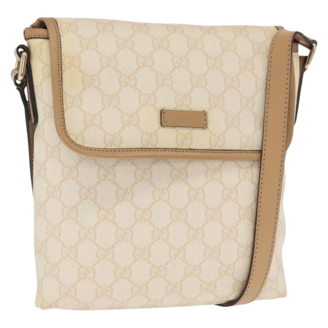 GUCCI GG Supreme White Gold PVC Shoulder Bag 223666 Auth: GUCCI GG Supreme White Gold PVC Shoulder Bag 223666 Auth This exquisite GUCCI GG Supreme Shoulder Bag is a stunning blend of style and functionality. Crafted in Italy, this shoulder bag features a lux