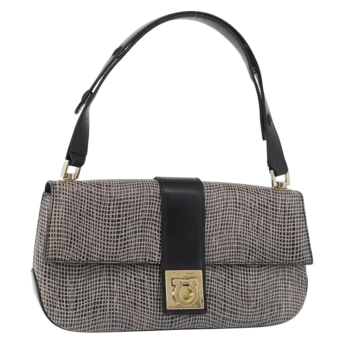 Salvatore Ferragamo Gancini leather shoulder bag in black brown: Salvatore Ferragamo Gancini leather shoulder bag in black brown Salvatore Ferragamo Gancini shoulder bag in black and brown leather, made in Italy. This women's bag includes the item shown in the phot