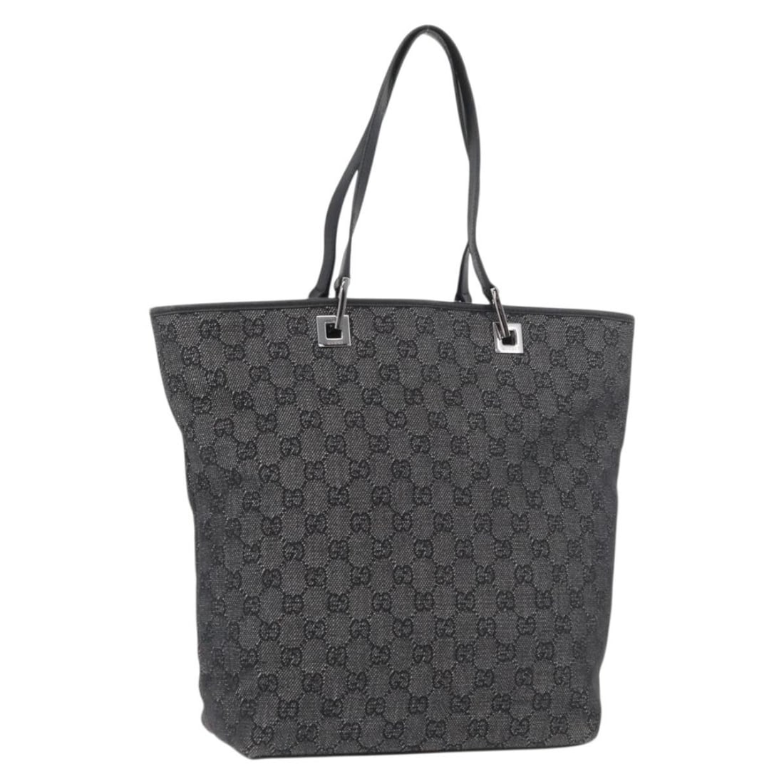 Gucci 31243 GG Canvas Tote Handbag Black Silver: Gucci 31243 GG Canvas Tote Handbag Black Silver Gucci tote bag in black and silver GG canvas, made in Italy. This women's bag includes the item only; the box and dust bag are not included. Condition i