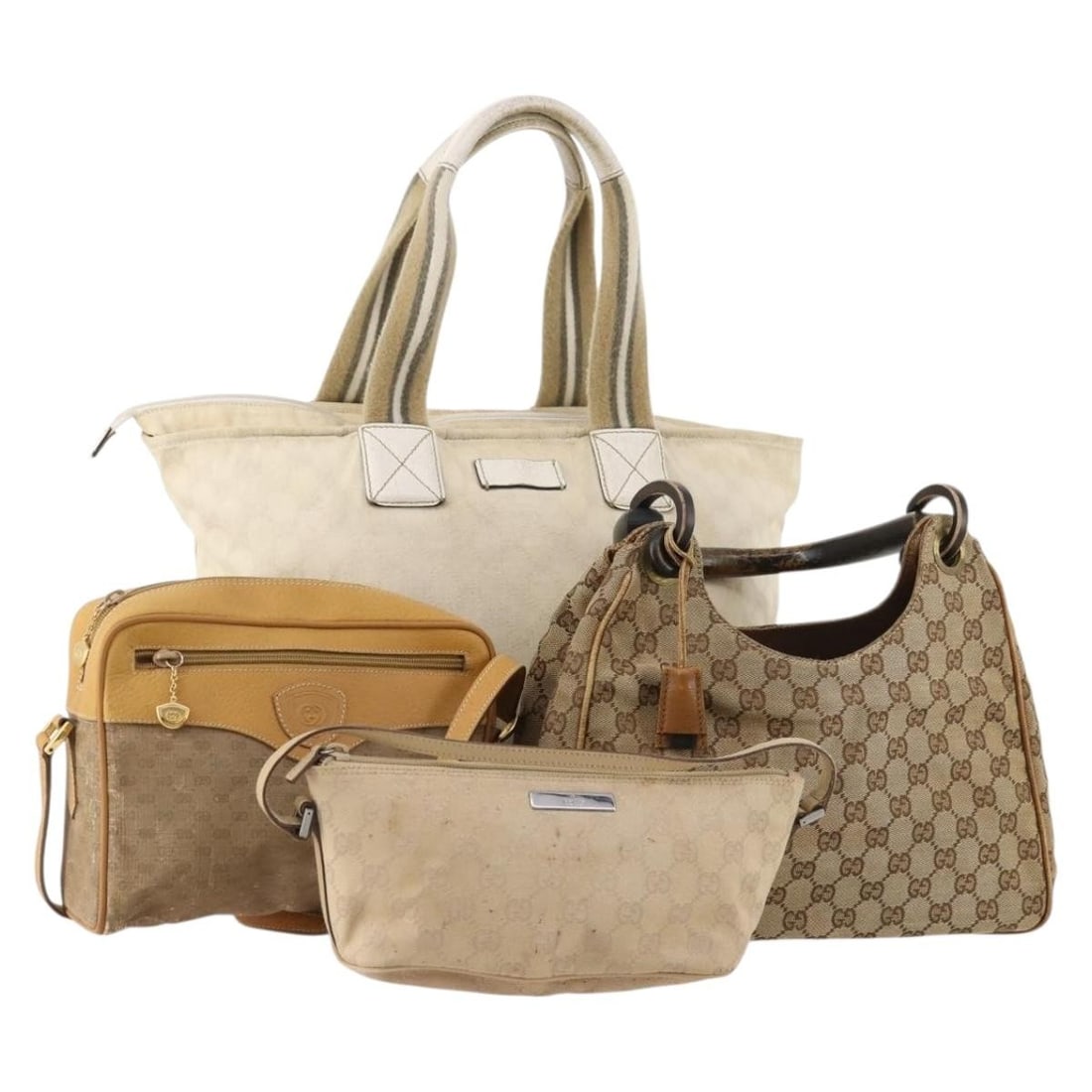 Set of 4 Gucci GG Canvas Clutch Bags Beige White Italy: Set of 4 Gucci GG Canvas Clutch Bags Beige White Italy GUCCI GG Canvas Micro GG Supreme Pouch Bag in beige and white, presented as a clutch bag. The item is made in Italy and comes as the item shown i